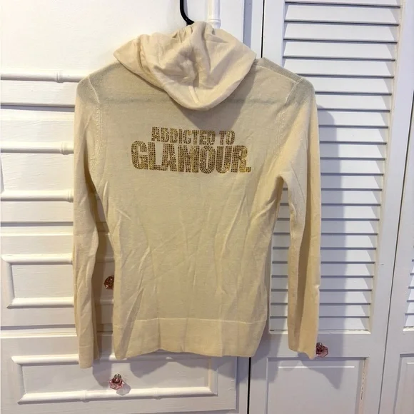 e.vil Cream Cashmere hoodie with crystal burnout Size XS/S - Picture 3 of 4